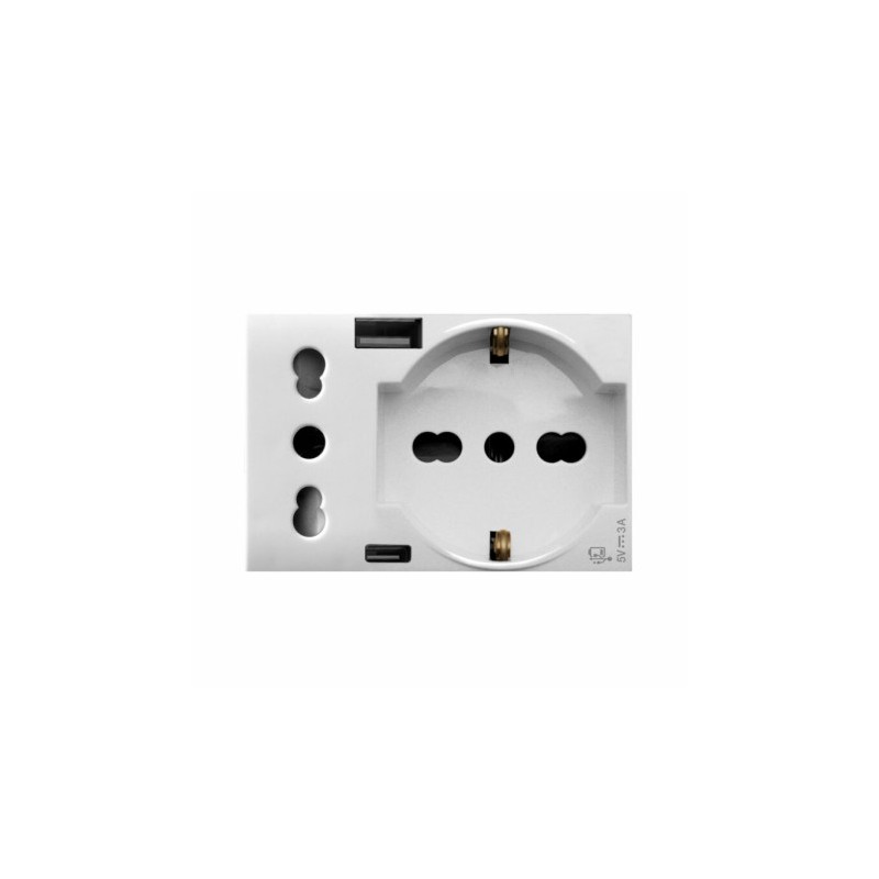 PRISE SCHUKO 2P+T + PRISE 2P 16A + CHARGEUR USB TYPE A&C 3MODULES DOMUS 44|sfh|48b85f019efe|