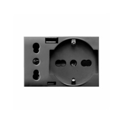 PRISE SCHUKO 2P+T + PRISE 2P 16A + CHARGEUR USB TYPE A&C 3MODULES TEKLA 44|sfh|6a80147d9693|