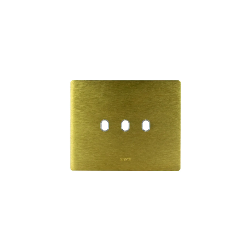 PLAQUE NEW STYLE 44 RECTANGULAIRE ALUMUNIUM COULEUR OR BROSSÉ 3 MODULES 3 COMMANDES|sfh|402f70aa0be7|