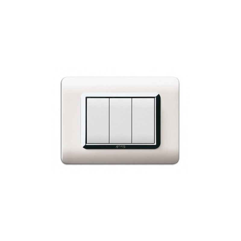 PLAQUE TECHNOPOLYMERE 44 RECTANGULAIRE BLANC AVEC CADRE CHROME 3 MODULES|sfh|59d4986f5df8|
